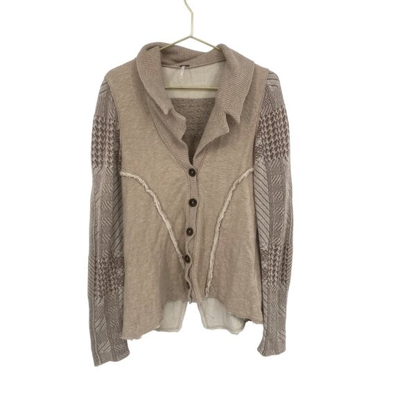 FREE PEOPLE PATCHWORK RAW HEM BOHO BUTTON FRONT CARDIGAN SWEATER SIZE XS - Picture 1 of 5
